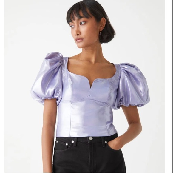 & Other Stories Tops - & Other Stories Metallic Puff Sleeve Top in Lilac size 36 / S
